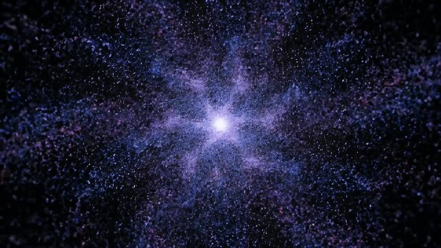 A vibrant cosmic vortex, with a bright star in center, comprised of numerous dots