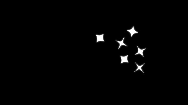 Star sparkle vector doodles, shiny glowing star animation, Shiny glowing twinkle stars sparkle animation, blinking cartoon stars, glowing light effect, retro shine movement black screen background.