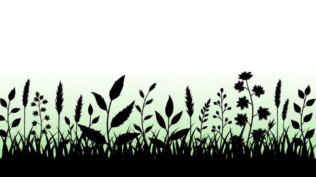 Green plant and grass silhouettes on light gradient background