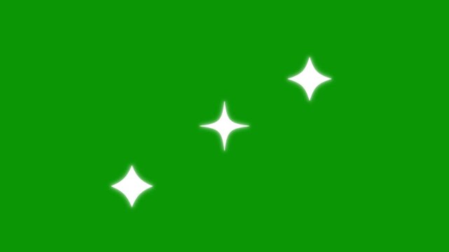Glowing 2D twinkle star sparkle animation, doodle cartoon twinkling stars with fireworks glitter burst effect, flat vector doodle sparkle, retro sparkle particle movement on green screen. 4K video