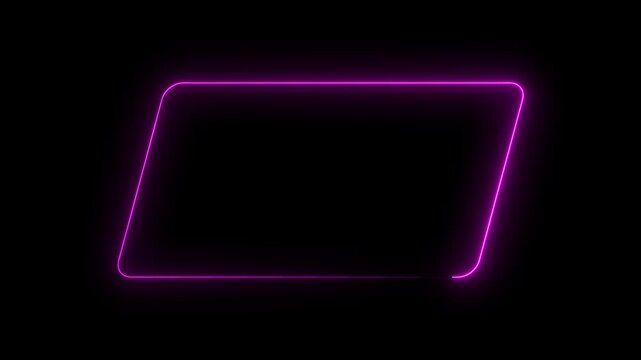 Glowing neon square rectangle picture frame icon animation on black background.