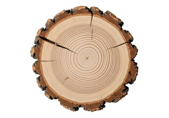 Obraz premium Cross section of a tree stump with visible growth rings on transparent background