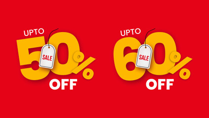 Promotional discount text highlighting upto sixty percent off and fifty percent sale offer in bold modern vector typography design. © Swastika