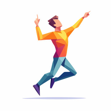 Animated Man Leaping Mid-Air with Joyful Expression and Dynamic Pose Illustration