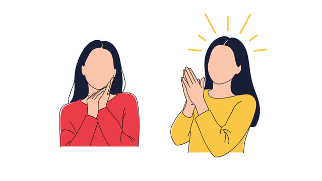 Two faceless female character illustrations showing contrast between a normal person and an inspired one with halo light rays above.