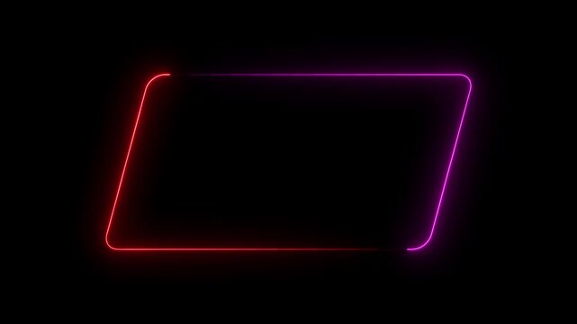 Glowing neon square rectangle picture frame icon animation on black background.