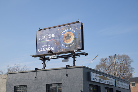 rooftop billboard for Borbone Italian coffee in Toronto