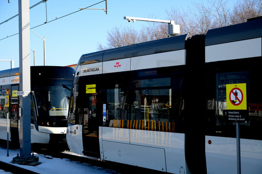 Flexity Freedom light rail vehicles on Eglinton Line 5 at O'Connor stop/station (Bombardier Transportation, Alstom), Toronto