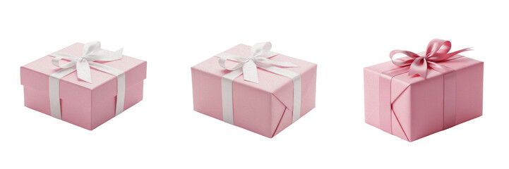 Obraz premium Pink Gift Box Set - Elegant Present Packaging and Ribbon Bow Clipart PNG