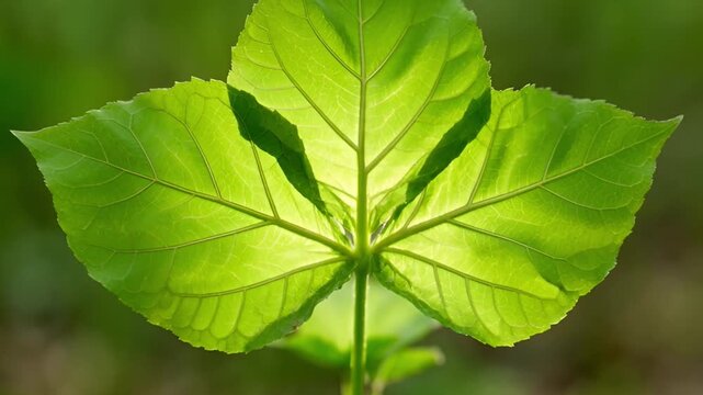Close up of vibrant green leaf showing detailed vein structure