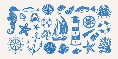 Nautical illustration featuring seashells marine life and seaside elements © SagoriRani
