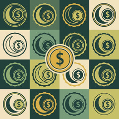 Dollar Coins in a Grid Pattern.