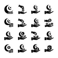 Collection of donation icons with crescent moon and dollar symbols.
