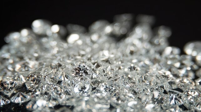 Loose diamonds pile macro, heap of small cut diamonds sparkling intensely, luxury background