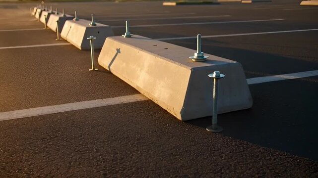 Concrete barriers at sunset creating shadows and textures