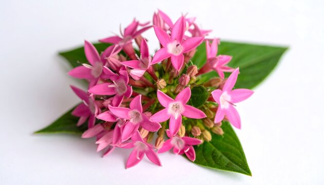Close-up of Vibrant Pink Pentas Flowers with Green Leaves.