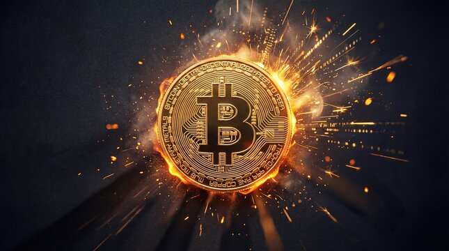 Gold Bitcoin Forged with Glowing Sparks