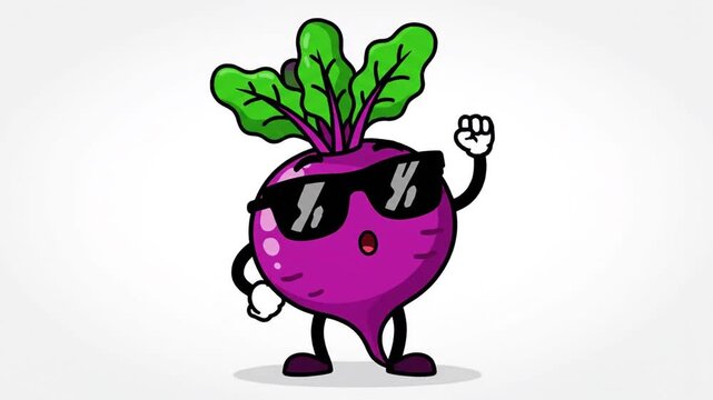 Cool cartoon beetroot character wearing black sunglasses