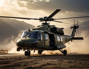 military helicopter in flight