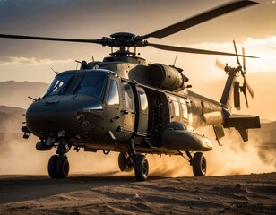 military helicopter in flight