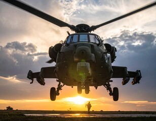 military helicopter in flight