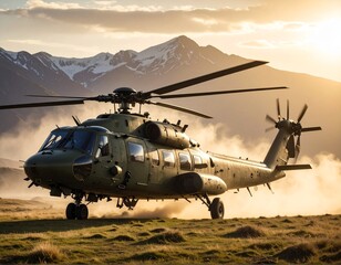 military helicopter in flight