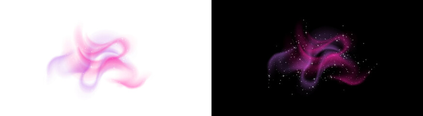 PNG image of Mesmerizing magenta and violet ethereal smoke plume swirl with sparkling magic dust particles on transparent background © towsif