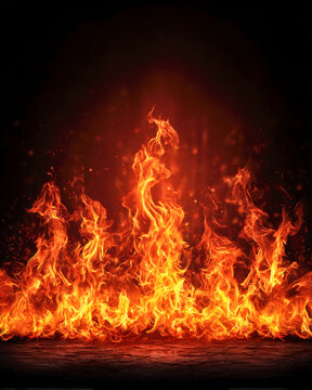 Tall tongues of vivid orange and yellow fire rising from bottom center with transparent edge border
