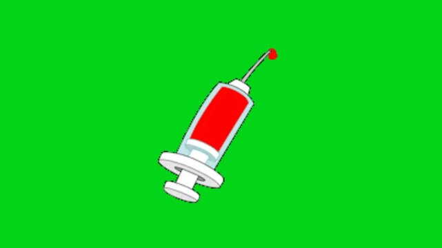 blood ijection animation on green background
