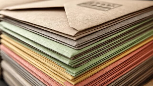 Medium shot showing a stack of mailers made from sustainable materials emphasizing environmentally responsible mail solutions