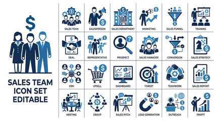 Obraz premium Sales Team Icon Set Editable