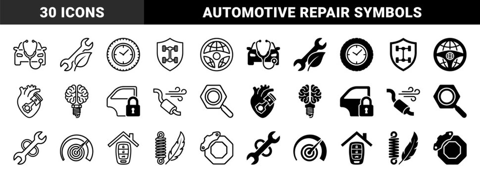 Automotive service and car repair hybrid concepts featuring stethoscope vehicle diagnostics engine piston heart and spark plug brain conceptual symbols