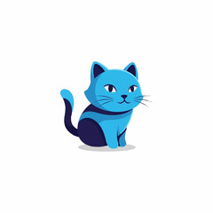 Cute Blue Cartoon Cat Sitting Adorable Pet.