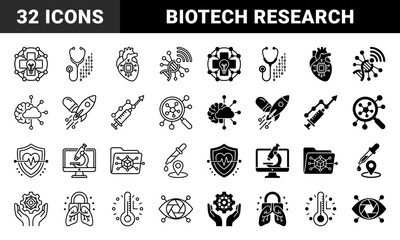 Hybrid medical and biotechnology icons merging clinical symbols with digital data and laboratory research elements for healthcare innovation and science