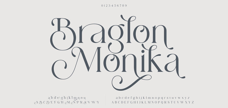 Braglon Monika Elegant alphabet letters font logo. Typography luxury classic lettering serif italic fonts decorative wedding vintage retro logos. vector illustration