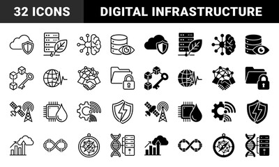 Hybrid technology and data infrastructure symbols featuring server nodes integrated with organic leaves secure cloud storage and global network connectivity