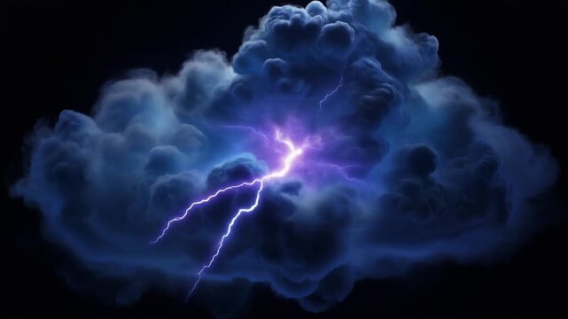 Lightning Bolt Striking Dark Cloudy Sky.