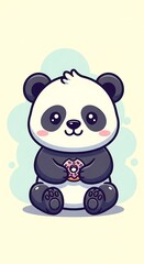 Obraz premium Cute cartoon panda holding a gift.