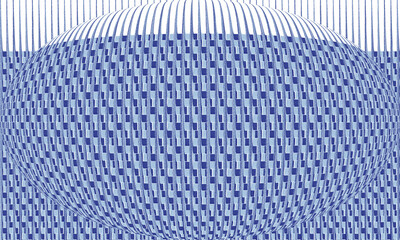Naklejka premium Abstract 3D spherical distorted grid background with blue and white textured weave and minimalist geometric bulge