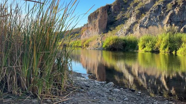 Reflection of the Salt River in Arizona, Maricopa County and Tonto National Forest