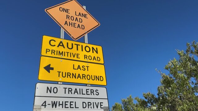 Abundance of warning signs near Fish Creek Hill in Arizona, before decending down the Apache Trail