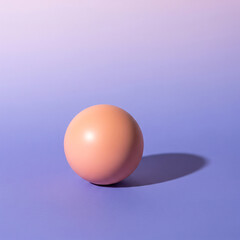 Minimalist abstract design featuring a smooth peach-colored 3D sphere on a soft pastel purple background with a sharp drop shadow. Modern geometric shape concept.
