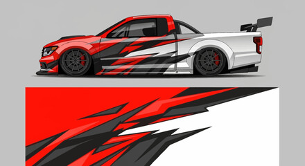 Obraz premium Red and black race car with dynamic white graphics and bold design.