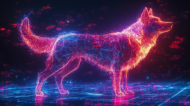 Neon cyberpunk dog radiant light design high resolution picture