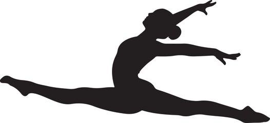 Fototapeta premium A graceful female gymnast performs a powerful split leap in mid air