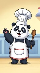 Fototapeta premium Smiling panda chef in kitchen.
