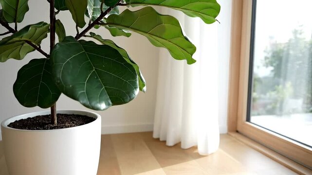 Elegant fiddle leaf fig plant with lush green leaves in a minimalist white pot