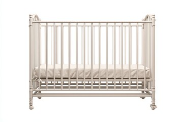 A pristine baby crib, elegantly designed in a minimalist aesthetic, provides a safe and serene haven, symbolizing new beginnings and peaceful sleep.