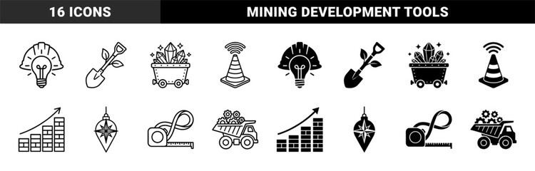 Obraz premium Construction and mining industrial concept symbols featuring hybrid designs of safety helmets with lightbulbs and shovels with growing plant leaves