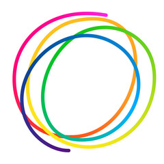 Round Line Color Frame. Children's Circle Shape Hand Drawn Border. Vector Fun Kid's Doodle Frame. Abstract Color Gradient Sketch Line.